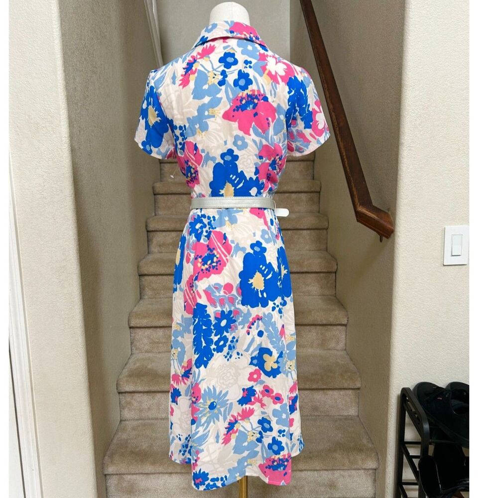 ModCloth "Exciting Find" Blue & Pink Floral Pattern Belted Shirt Dress - Size S - Picture 2 of 9